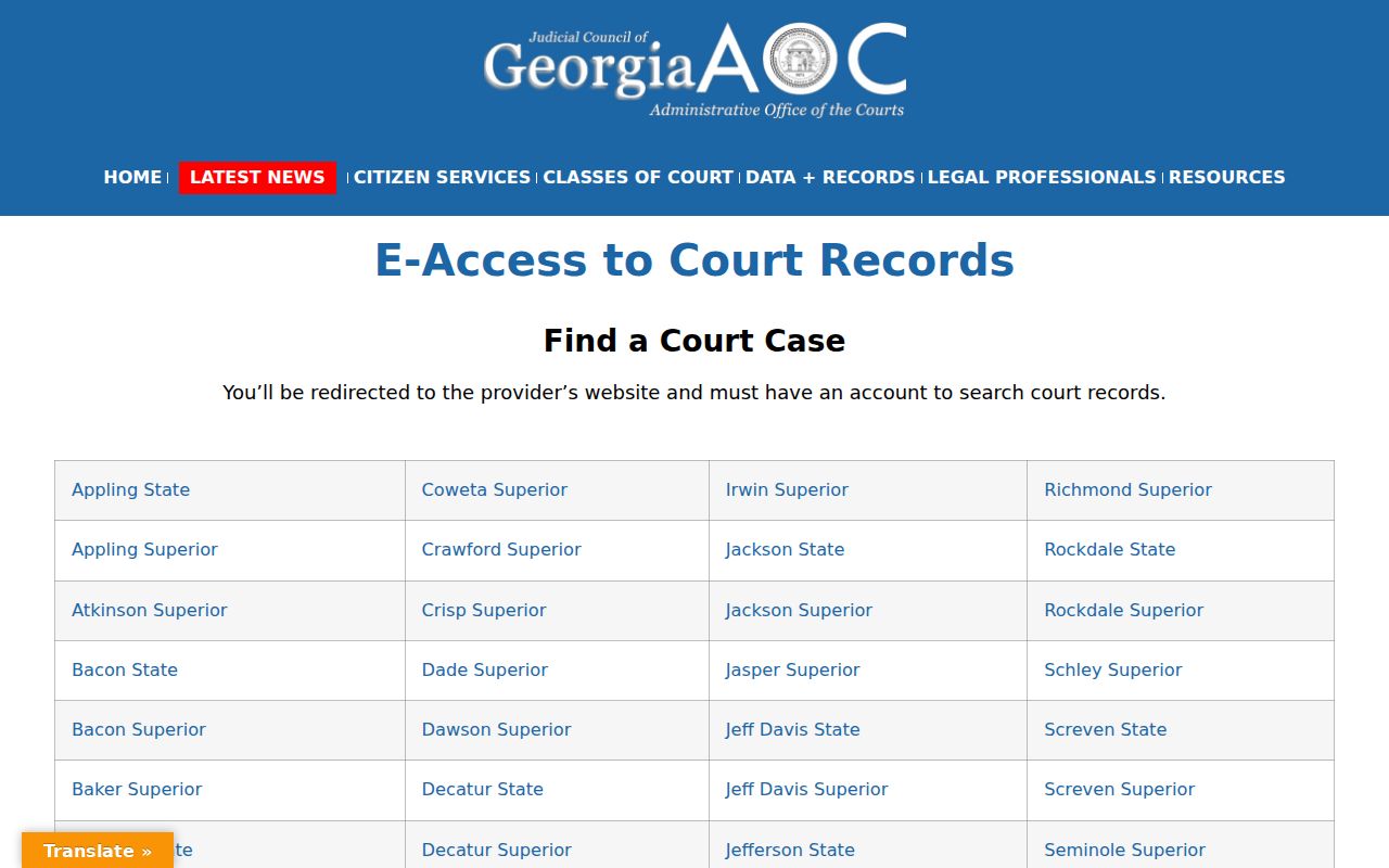 Chattahoochee County bench warrant court e-access information