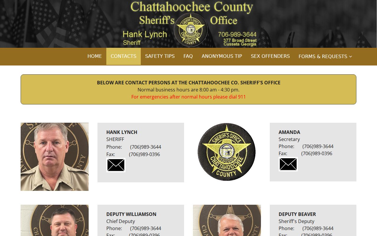 Chattahoochee County warrant contact information from the sheriff